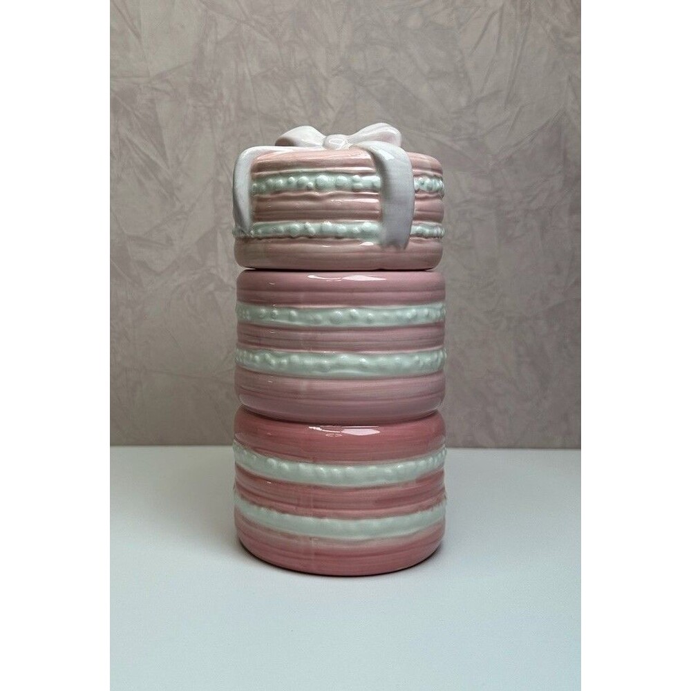 Pink Macaron Ceramic Canister Jar w/ Bow Lid | Coquette Paris Kitchen Décor